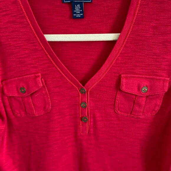 CHAPS RALPH LAUREN 3/4 SLEEVE WOMEN'S SHIRT TOP KNIT COTTON RED SIZE L - Picture 3 of 4